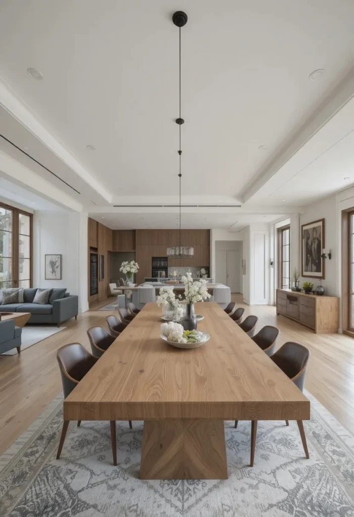 Full combo room with dining table creating natural room division