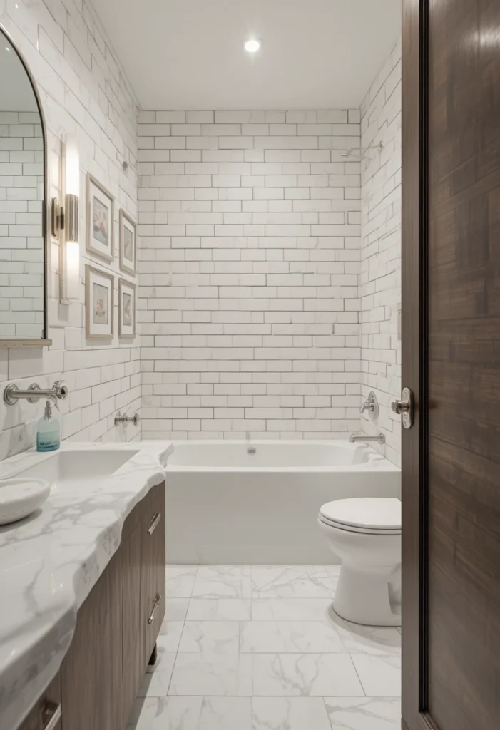 Bright white grout making bathroom tiles look fresh and modern