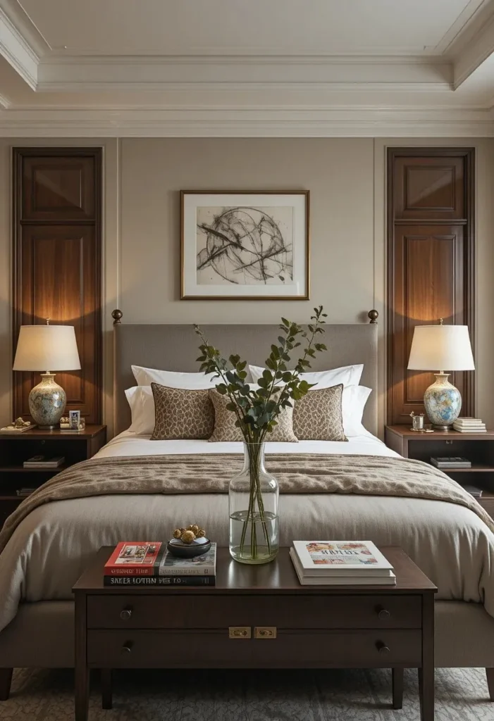 Full guest bedroom with thoughtful bedside table styling