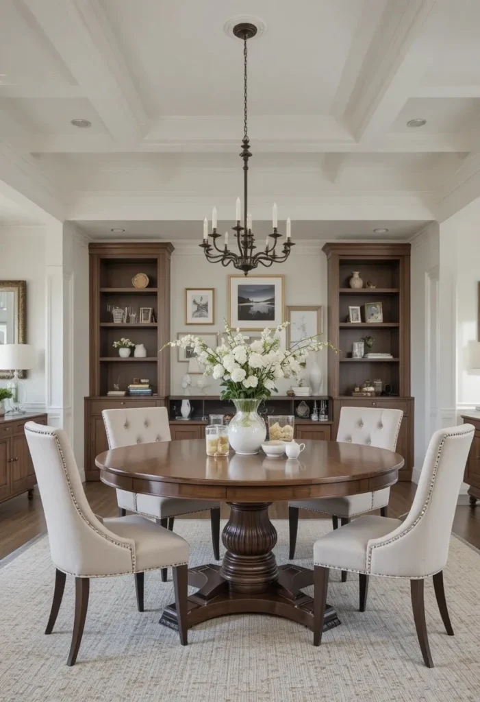 Living dining combo with round table for better movement and flow