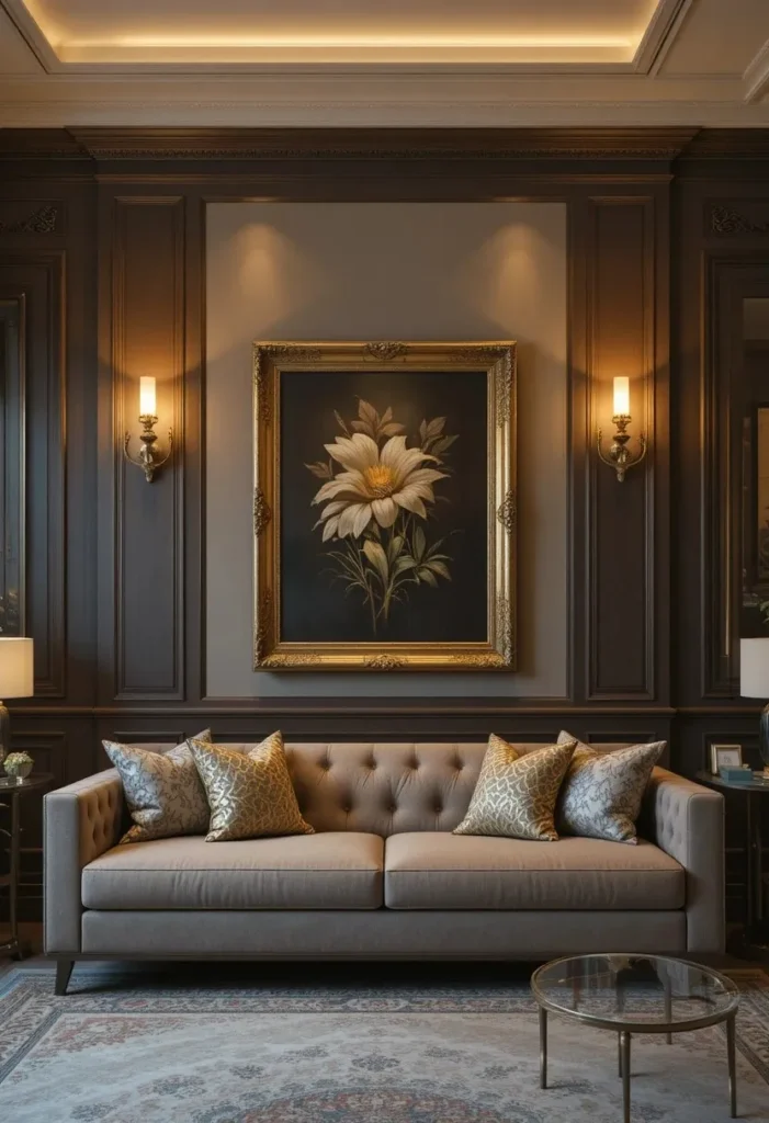 Living room wall sconces adding decorative lighting and elegance