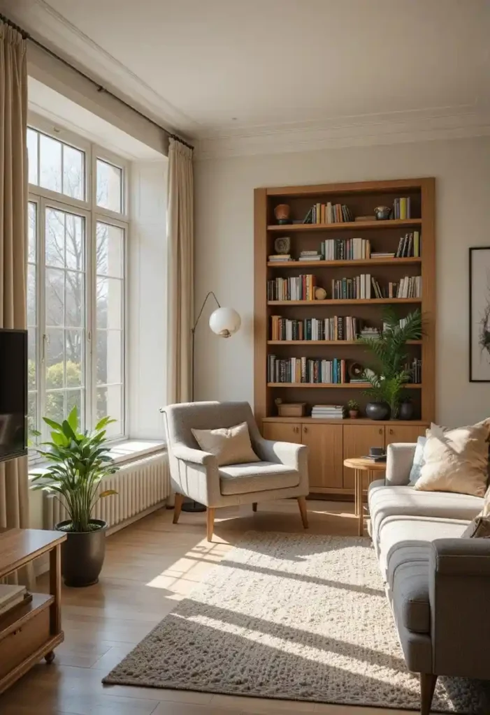Full apartment living room featuring cozy reading nook