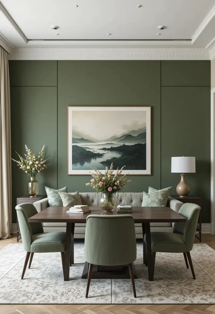 Open-plan combo room with feature wall connecting both zones