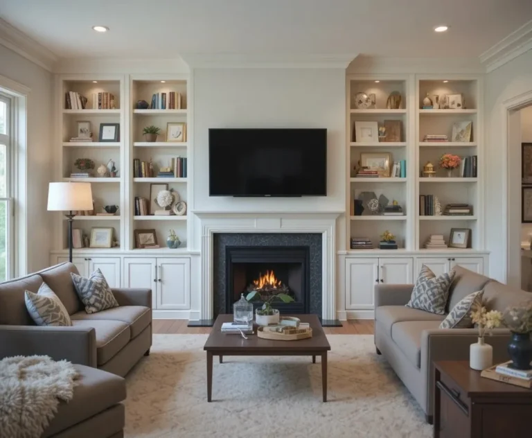 Beautiful Built-in shelves living room look