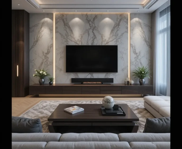 Beautiful living room with TV wall look