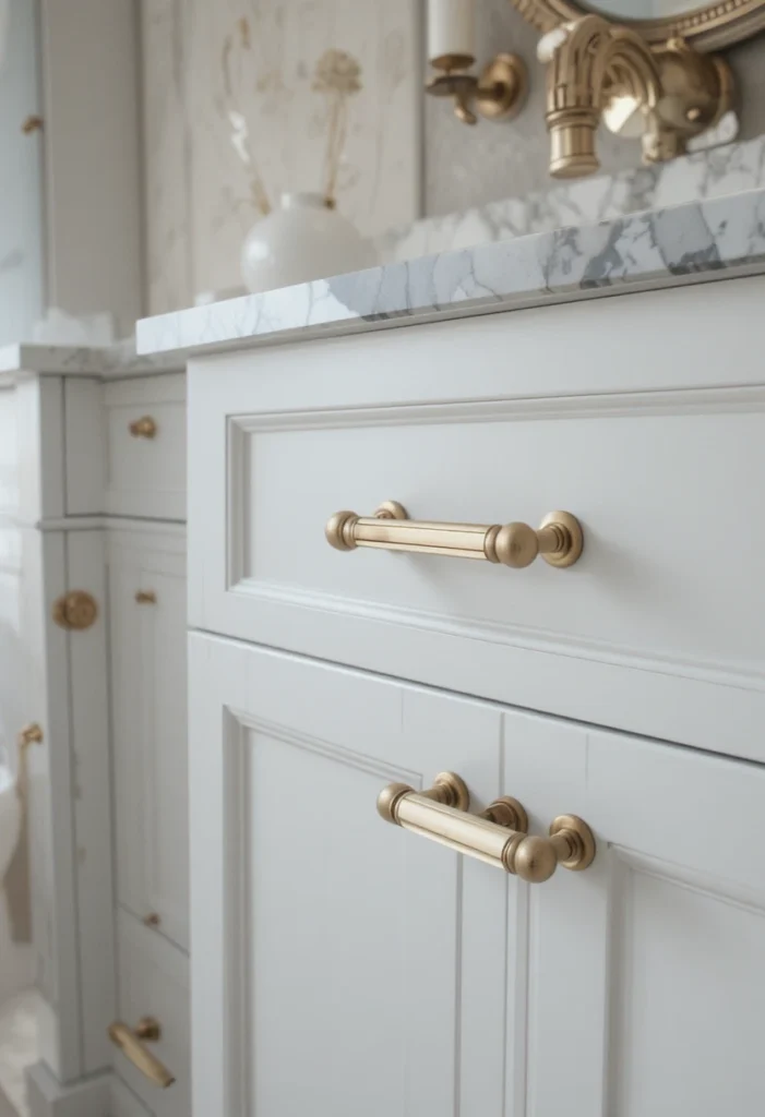 Brushed brass bathroom hardware creating an upgraded luxury look