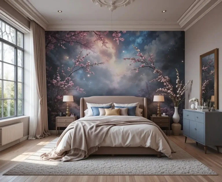 Beautiful dreamy wallpaper bedroom look