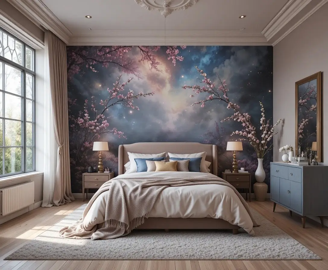 Beautiful dreamy wallpaper bedroom look