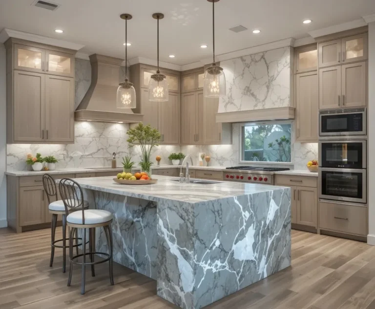 Beautiful waterfall island kitchen look