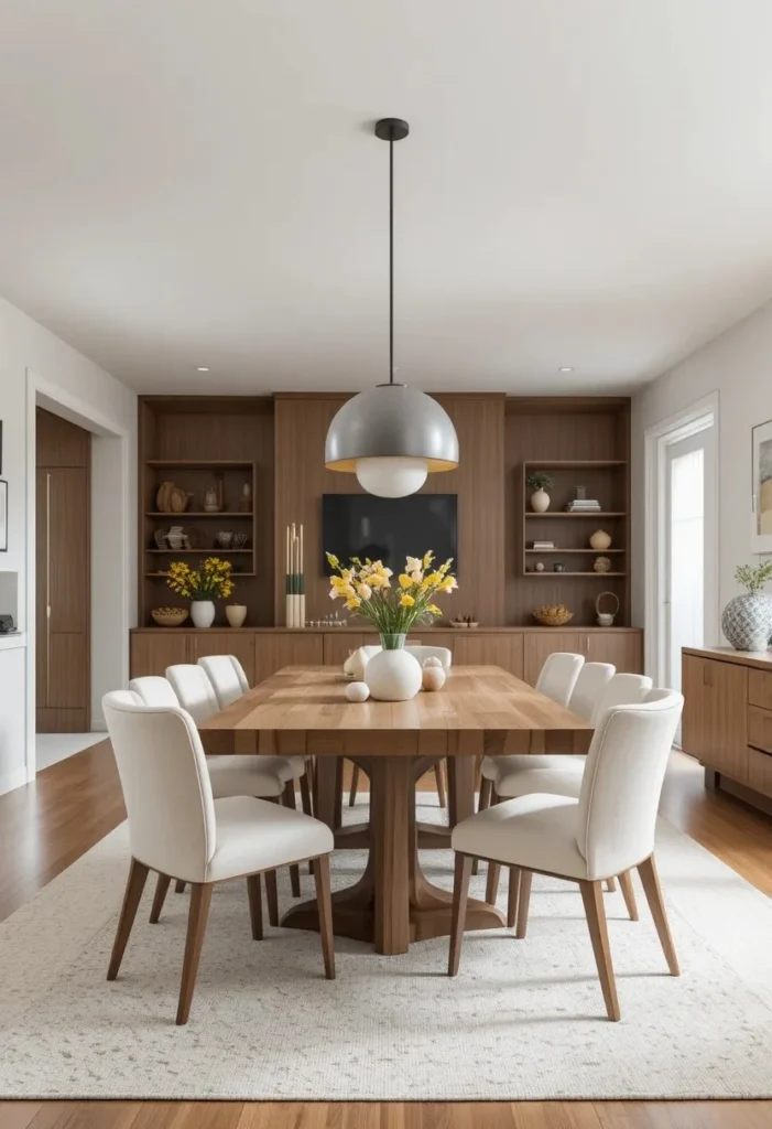Living dining combo with armless chairs saving visual space