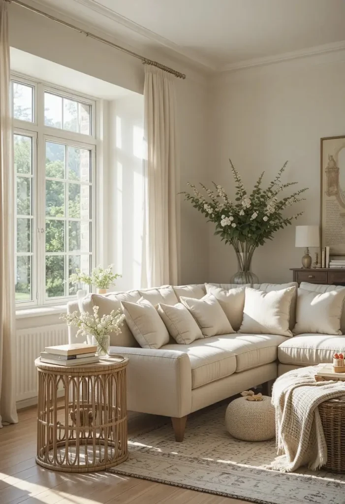Living room styled with linen and natural textures for organic warmth