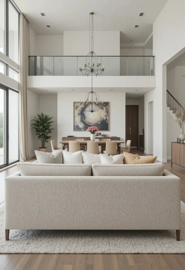 Full living dining combo with sofa creating natural separation