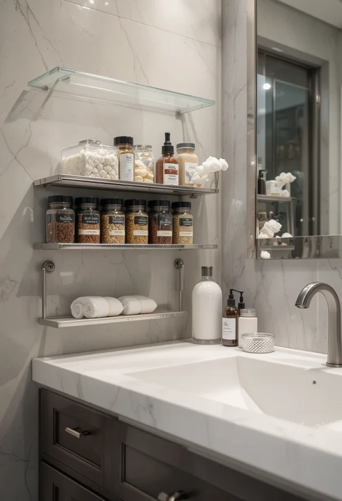 Bathroom magnetic jars storing small essentials neatly