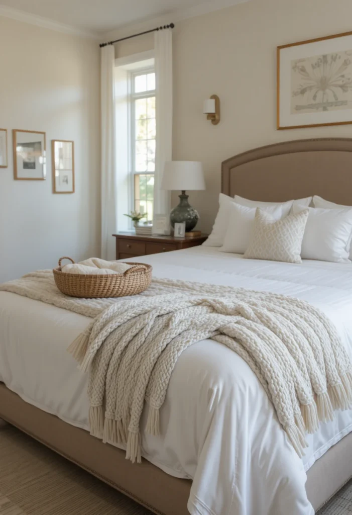 Full guest room with extra blankets and pillows