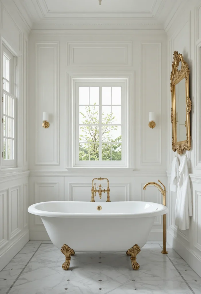 White panelled bathroom with classic elegant details