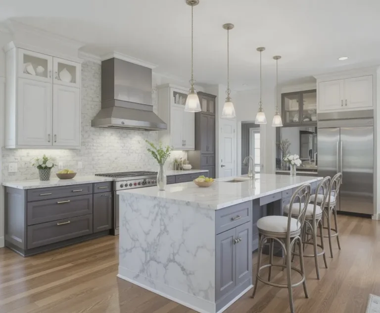 Beautiful one wall kitchen with island look