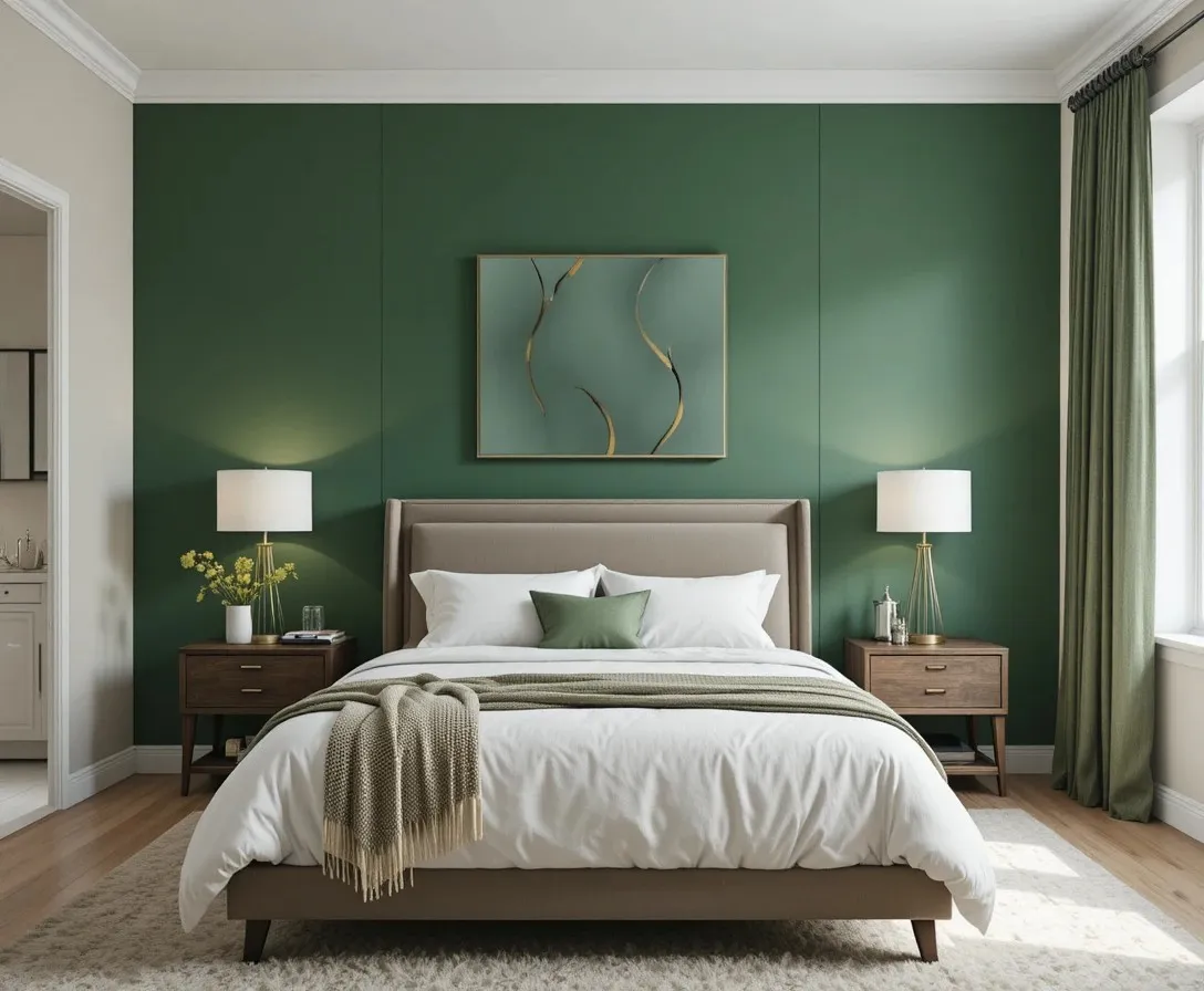 Beautiful green accent wall bedroom look