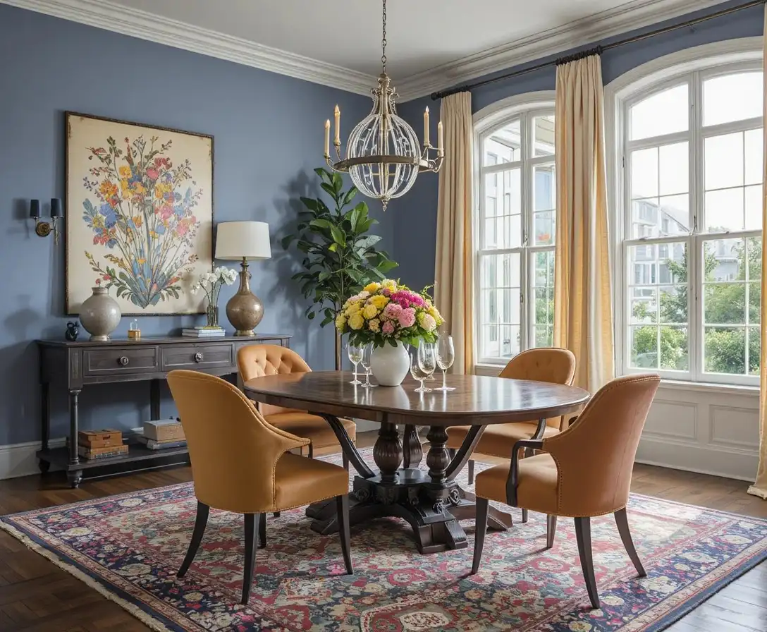Beautiful color drenched dining room look