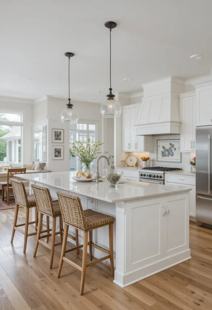 L-shaped kitchen with a large island and comfortable bar seating for entertaining.