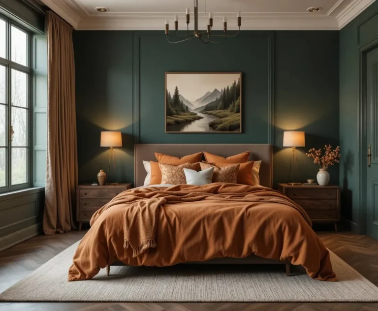 orange and green bedroom look
