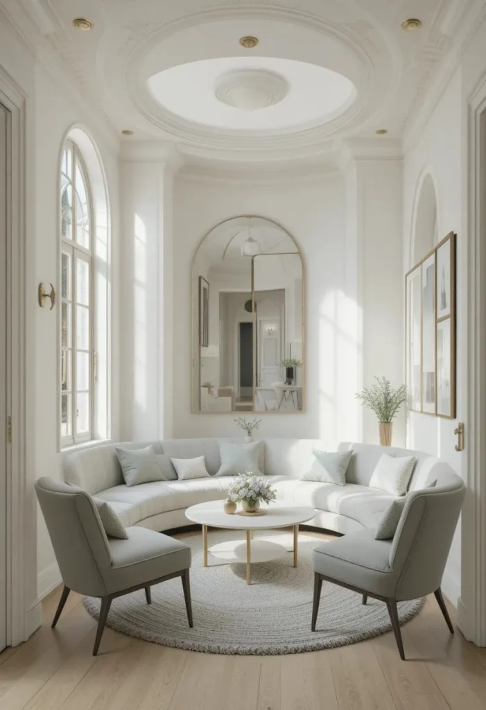 Small-space sunken living room designed to maximize openness and visual depth.
