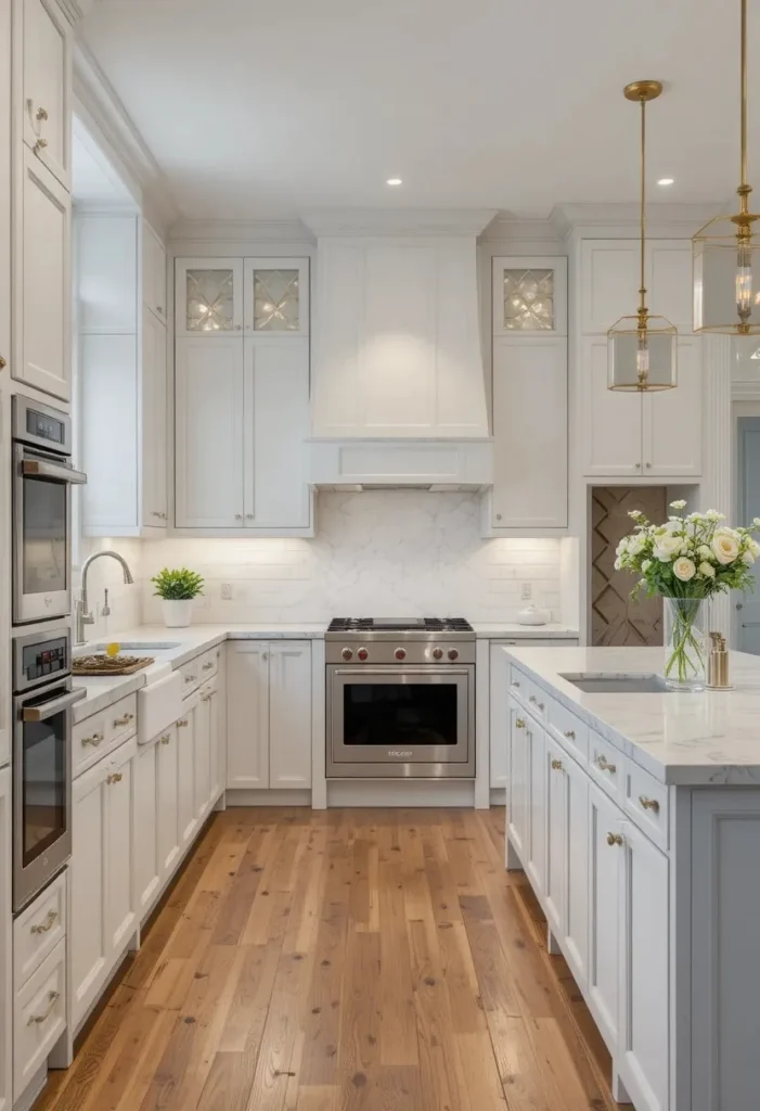 Shaker-style white oak kitchen cabinets creating a timeless and elegant kitchen design.
