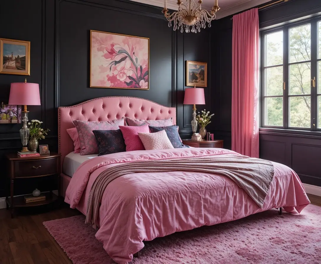 Beautiful pink and black bedroom look