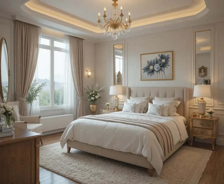 Beautiful bedroom in mirror look