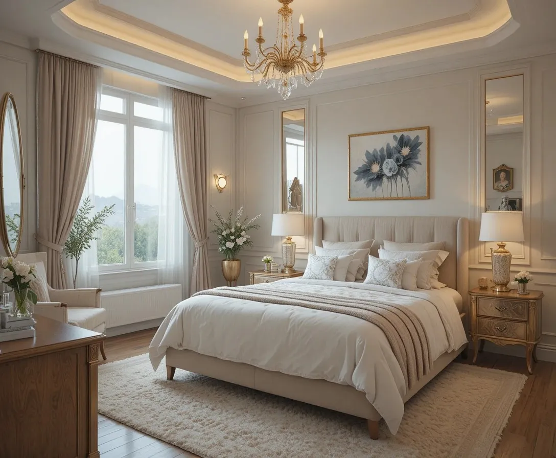 Beautiful bedroom in mirror look