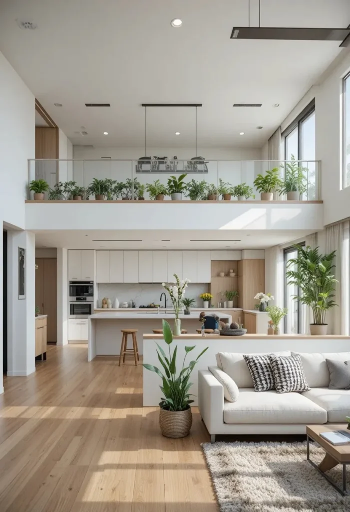 Half-wall divider creating separation while maintaining openness.