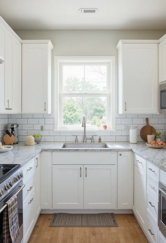 Peel-and-stick backsplash providing an easy renter-friendly kitchen upgrade.