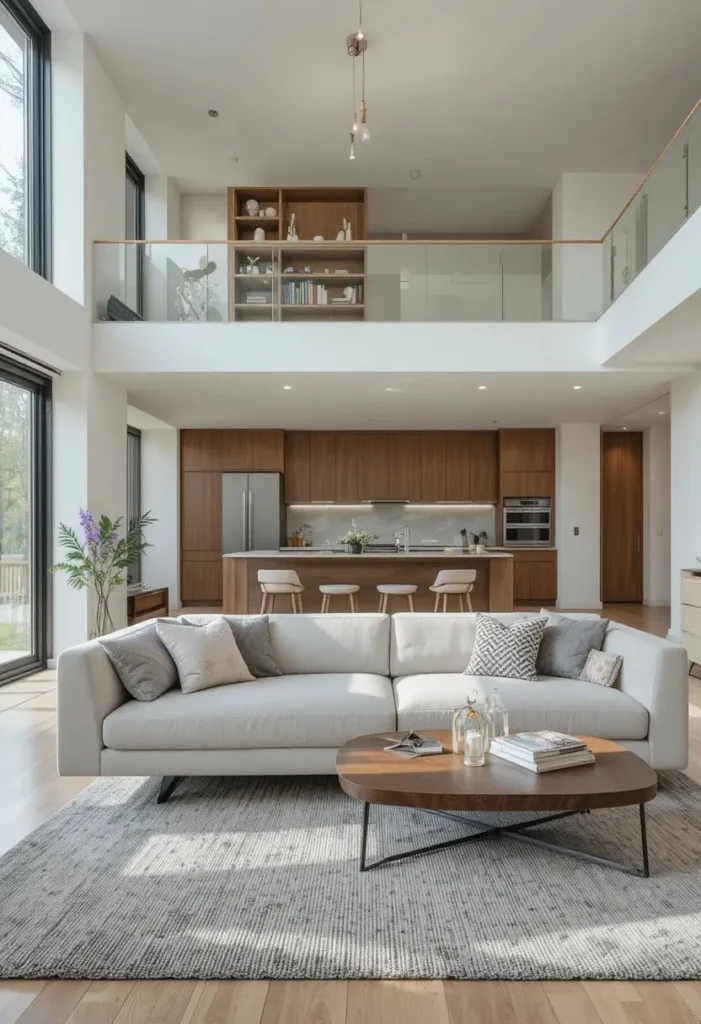 Streamlined furniture helping an open concept room feel spacious.