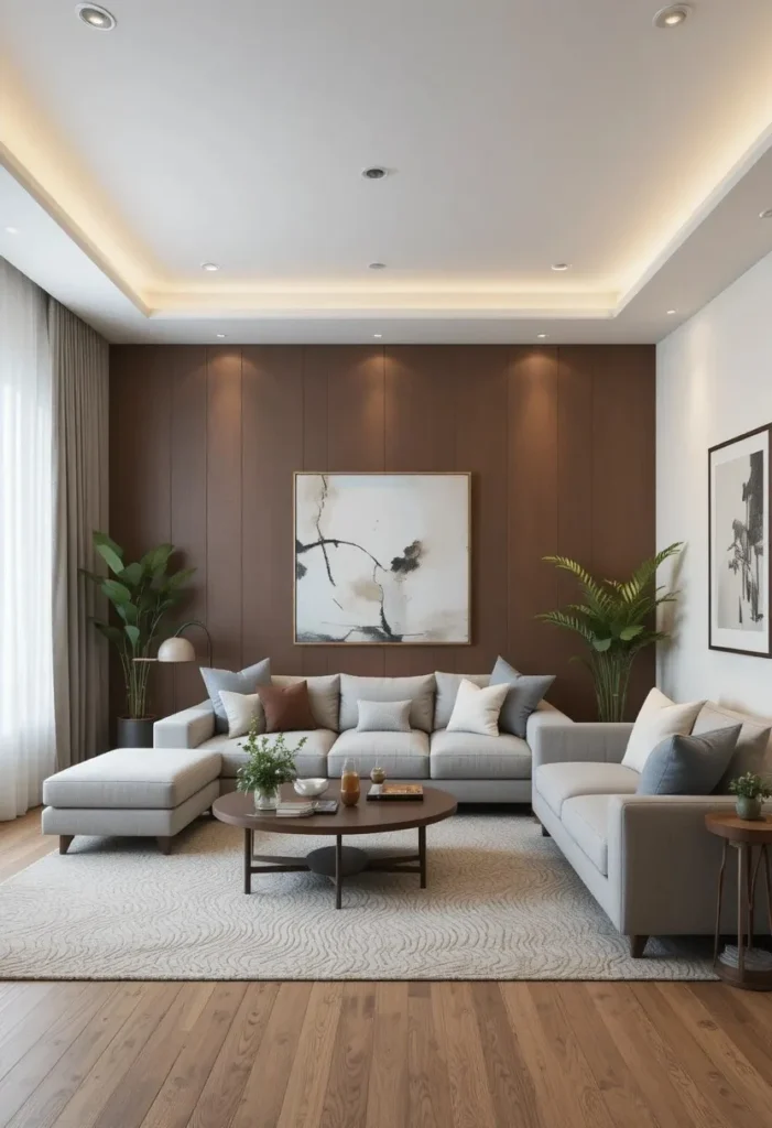 Living room feature wall creating a bold and stylish focal point.