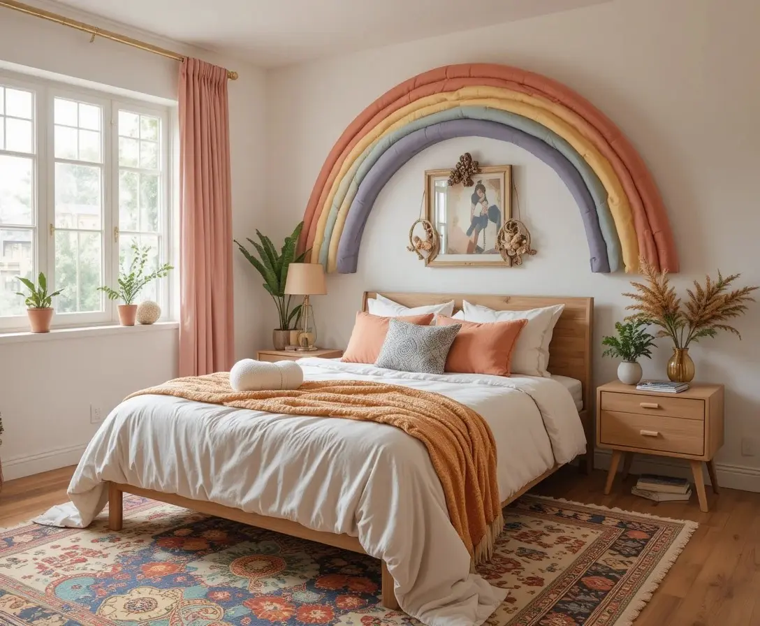 Beautiful rainbow boho bedroom look