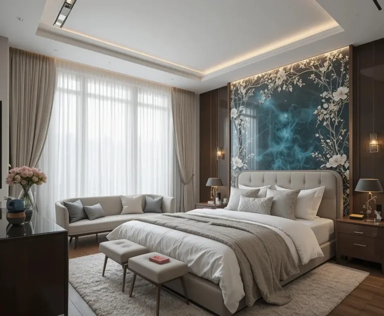 Beautiful bedroom with room divider look