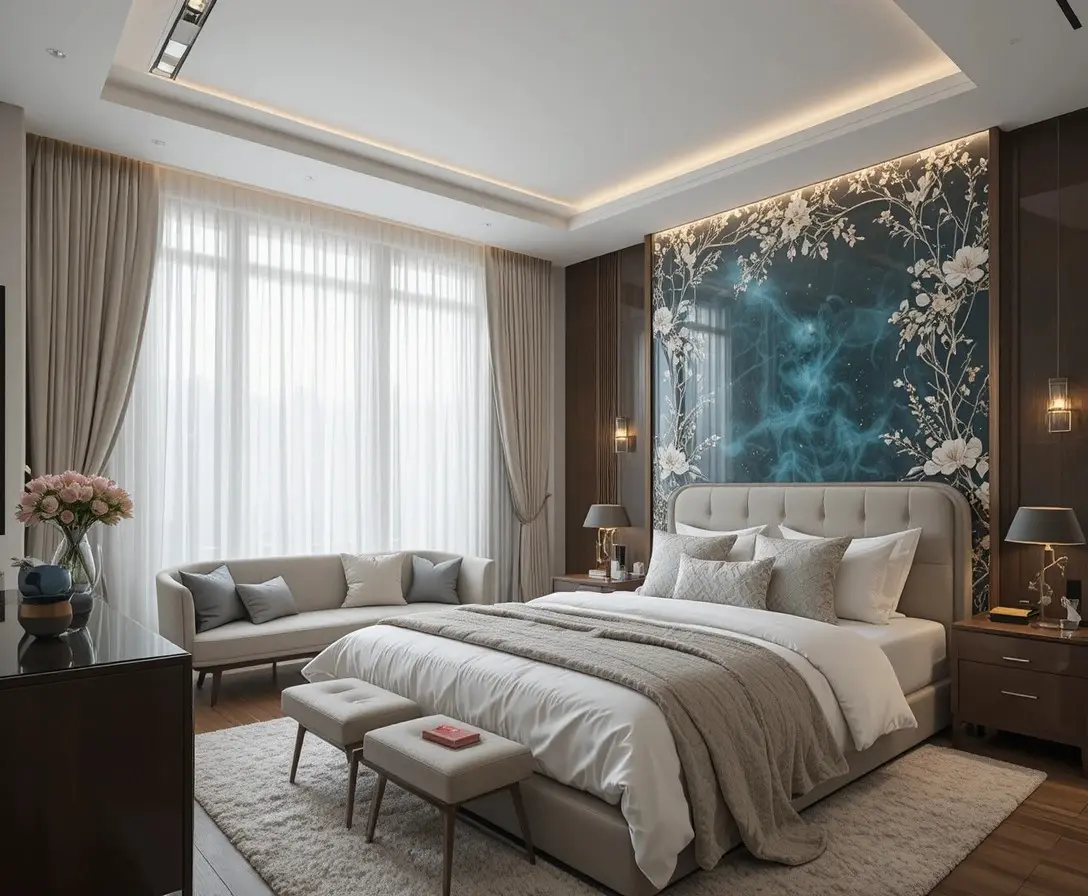 Beautiful bedroom with room divider look