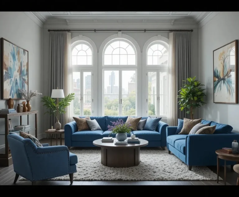 Beautiful blue couch living room look