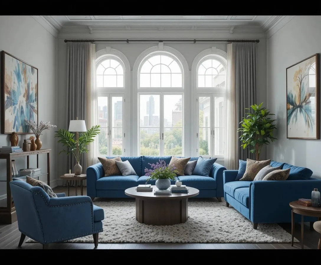 Beautiful blue couch living room look