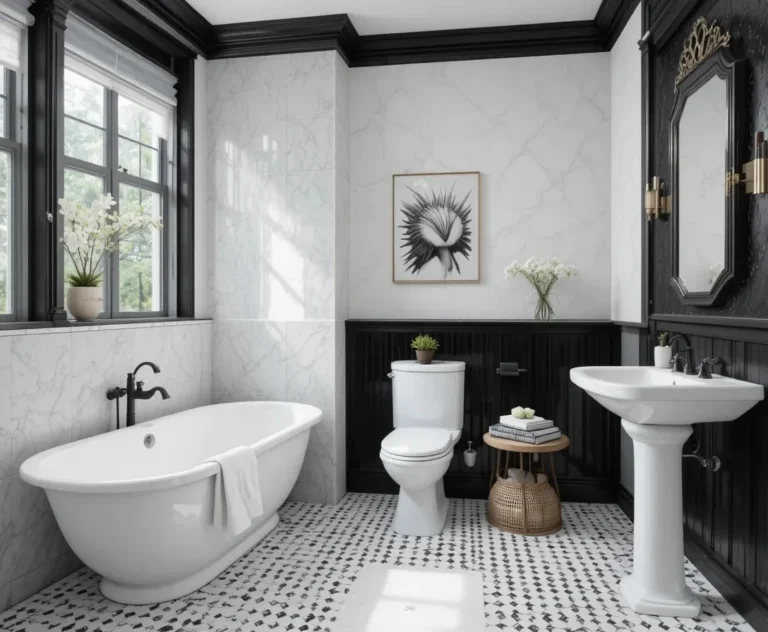 Beautiful black with white bathroom look