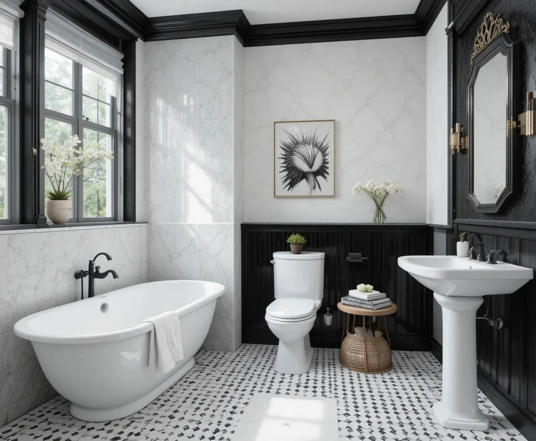Beautiful black with white bathroom look