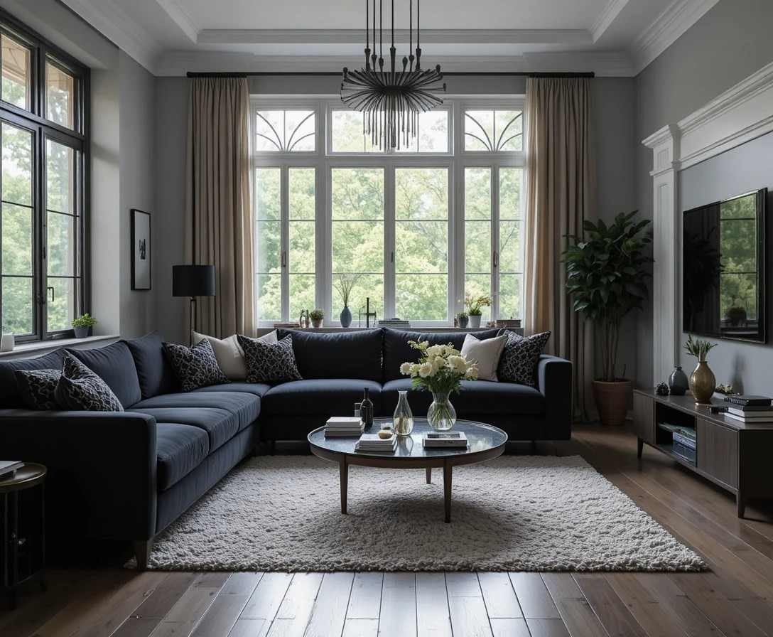 Beautiful black couch living room look