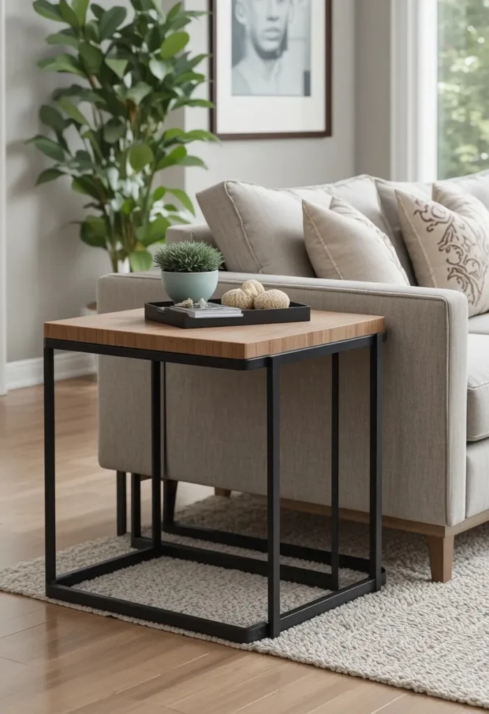 Set of nesting side tables providing flexible and stylish functionality beside a sofa.