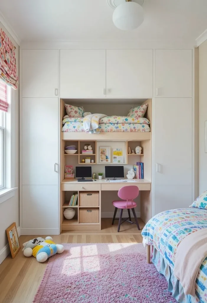 Children's Murphy bed design with play and study space underneath.