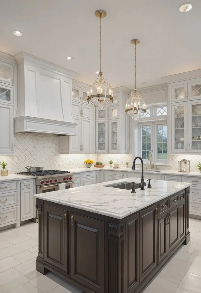 Spacious kitchen island featuring a convenient prep sink for meal preparation.