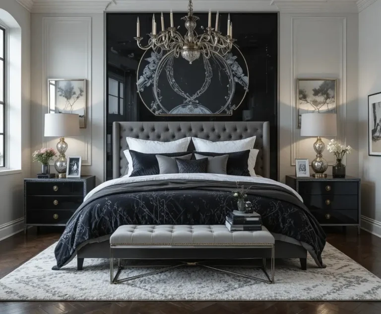 BEAUTIFUL black and silver bedroom look