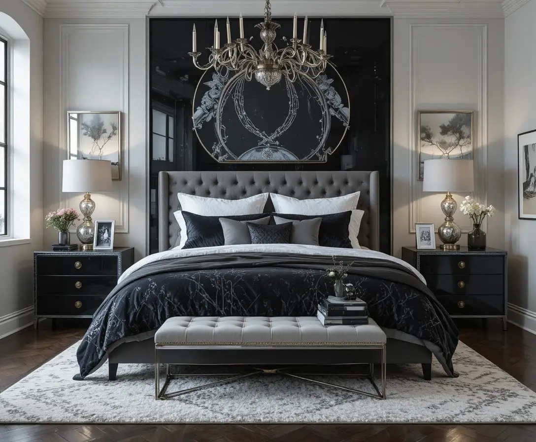 BEAUTIFUL black and silver bedroom look