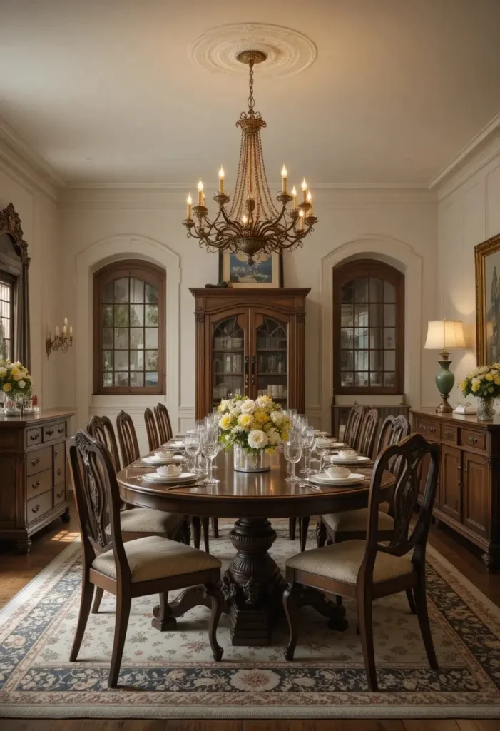 Candle-style chandelier creating a romantic atmosphere in a dining room.