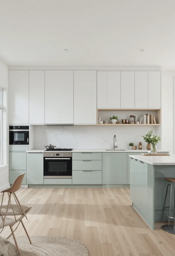 Sleek one-wall kitchen layout with open and airy modern design