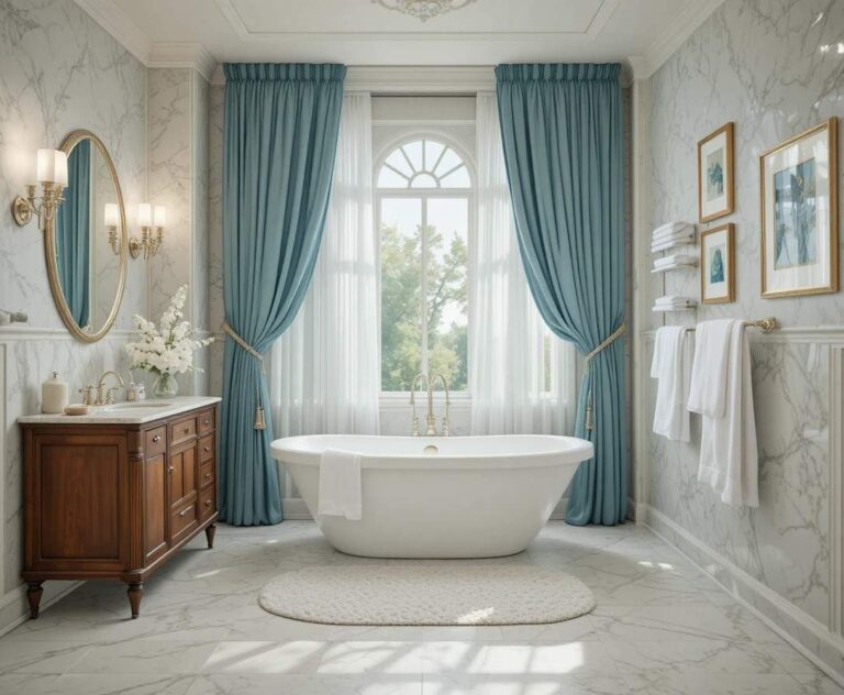 Beautiful bathroom in with curtain look