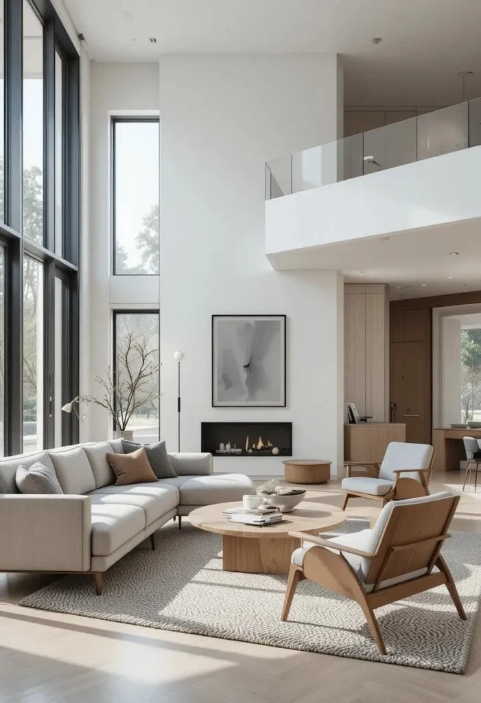 Minimalist Scandinavian living room with clean-lined furniture and uncluttered styling.